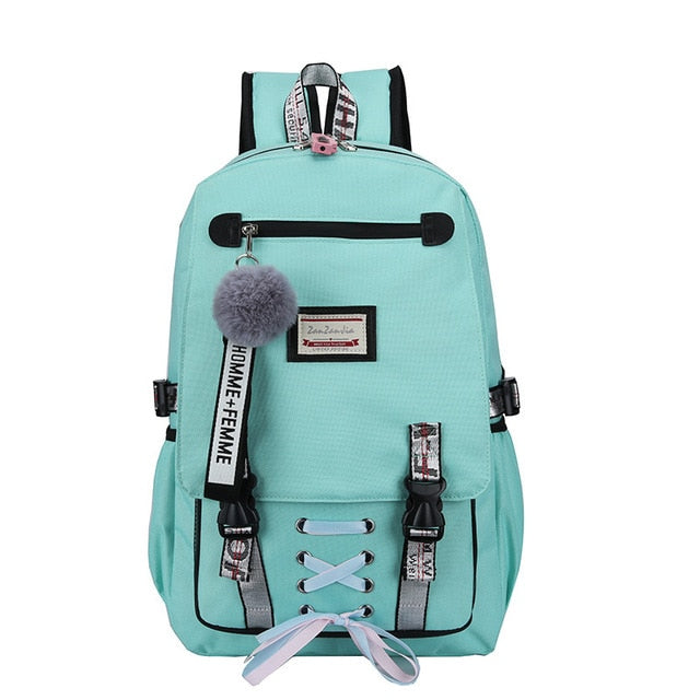 USB charging fashion female book bag backpack schoolbag cute school bag travel pack fashion for women teenage teenagers girls