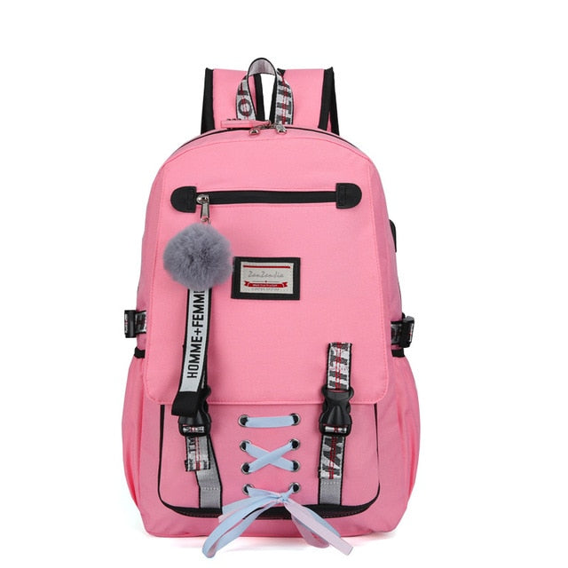 USB charging fashion female book bag backpack schoolbag cute school bag travel pack fashion for women teenage teenagers girls