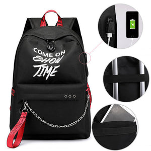 2019 New Luminous USB Charge Women Backpack Fashion Letters Print School Bag Teenager Girls Ribbons Backpack Mochila Sac A Dos